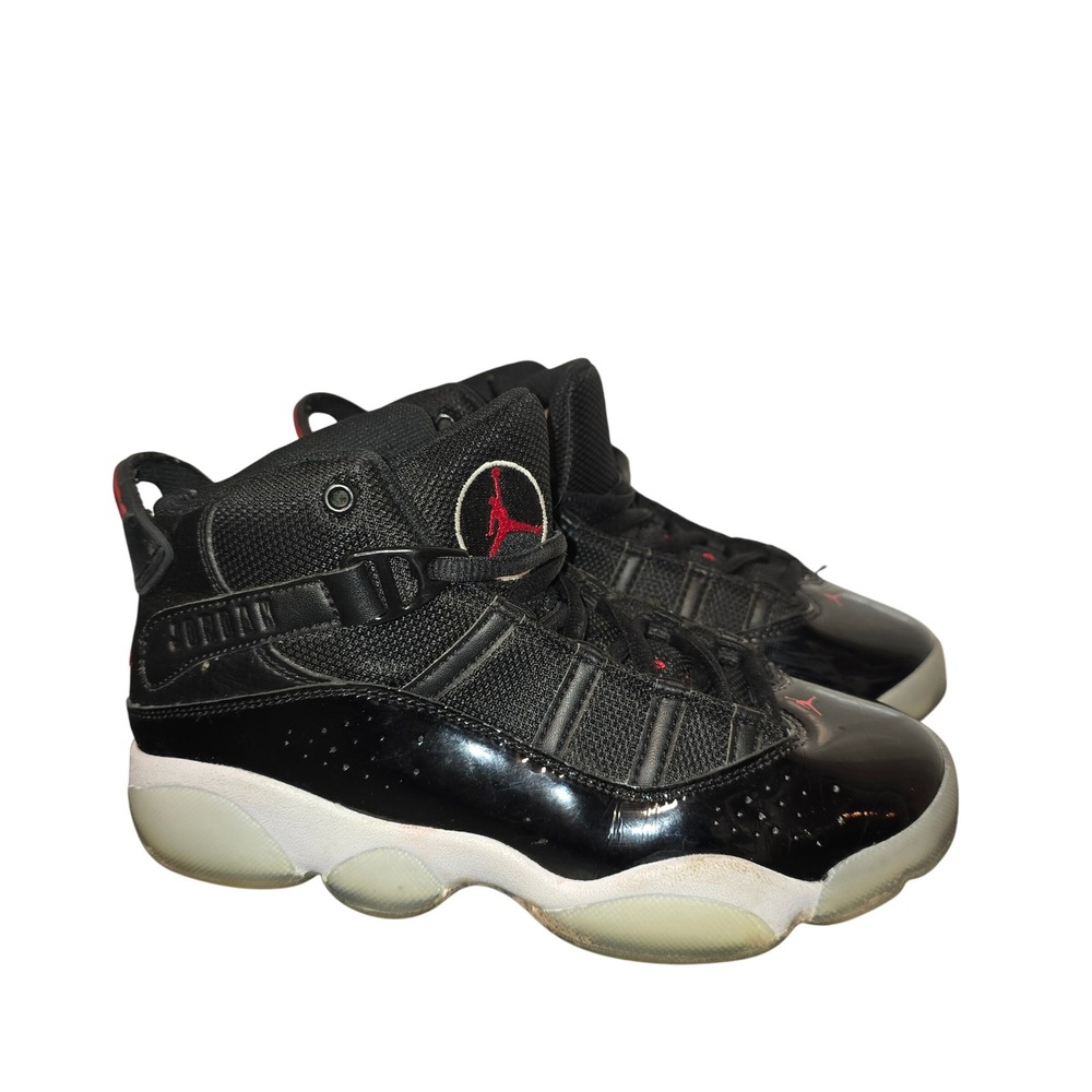 Jordan 6 Rings Basketball Shoes Youth Sneakers Black Red Jumpman Size 2Y